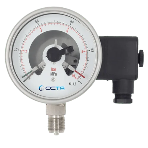 Pressure Gauge and Diaphragm Seal เกจวัดแรงดันยี่ห้อ Octa pressure gauge Electric Contact octa 1712 front แก้ pressure-gauge_Electric-Contact_octa_1712_front
