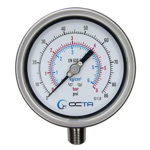 Pressure Gauge and Diaphragm Seal เกจวัดแรงดันยี่ห้อ Octa เกจวัดแรงดัน pressure gauge octa gs100 หน้าปัด 4 นิ้ว 6bar เกจวัดแรงดัน-pressure-gauge-octa-gs100-หน้าปัด-4-นิ้ว-6bar
